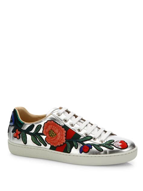 gucci flowers sneaker|Gucci ace embellished leather sneakers.